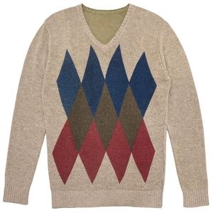 Szen Reversible Argyle-Print Brushed Wool V-Neck Sweater IT48/S-M Mens